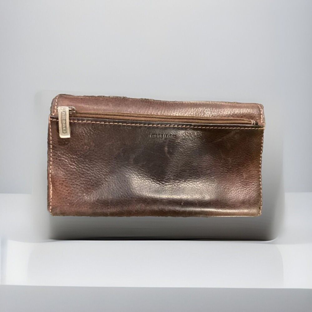 Fossil Brown Trifold Checkbook Wallet Genuine Soft‎ Leather - Picture 2 of 11